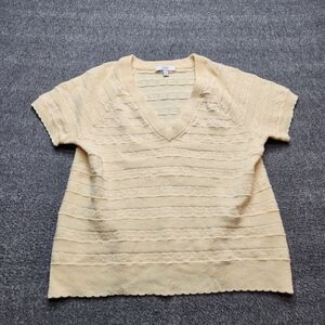 Joie Sweater Womens S Yellow Short Sleeve V Neck Textured Knit Top